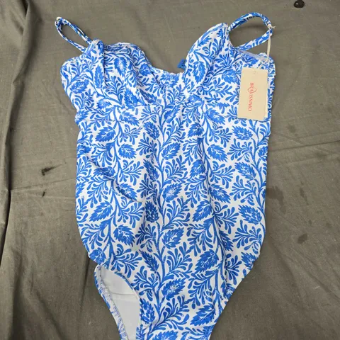 BRAVISSIMO PLUNGE SWIMSUIT IN BLUE/WHITE PRINT - 34F