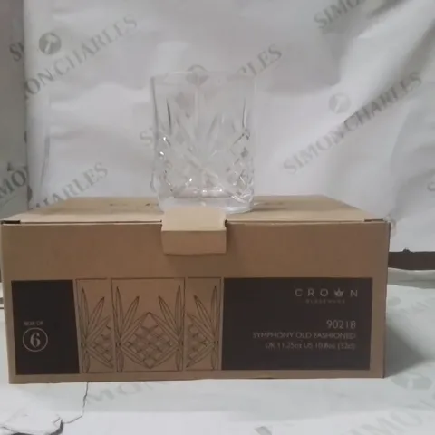 BOXED CROWN GLASSWARE SYMPHONY OFF FASHIONED GLASEES APPROXIMATELY 6