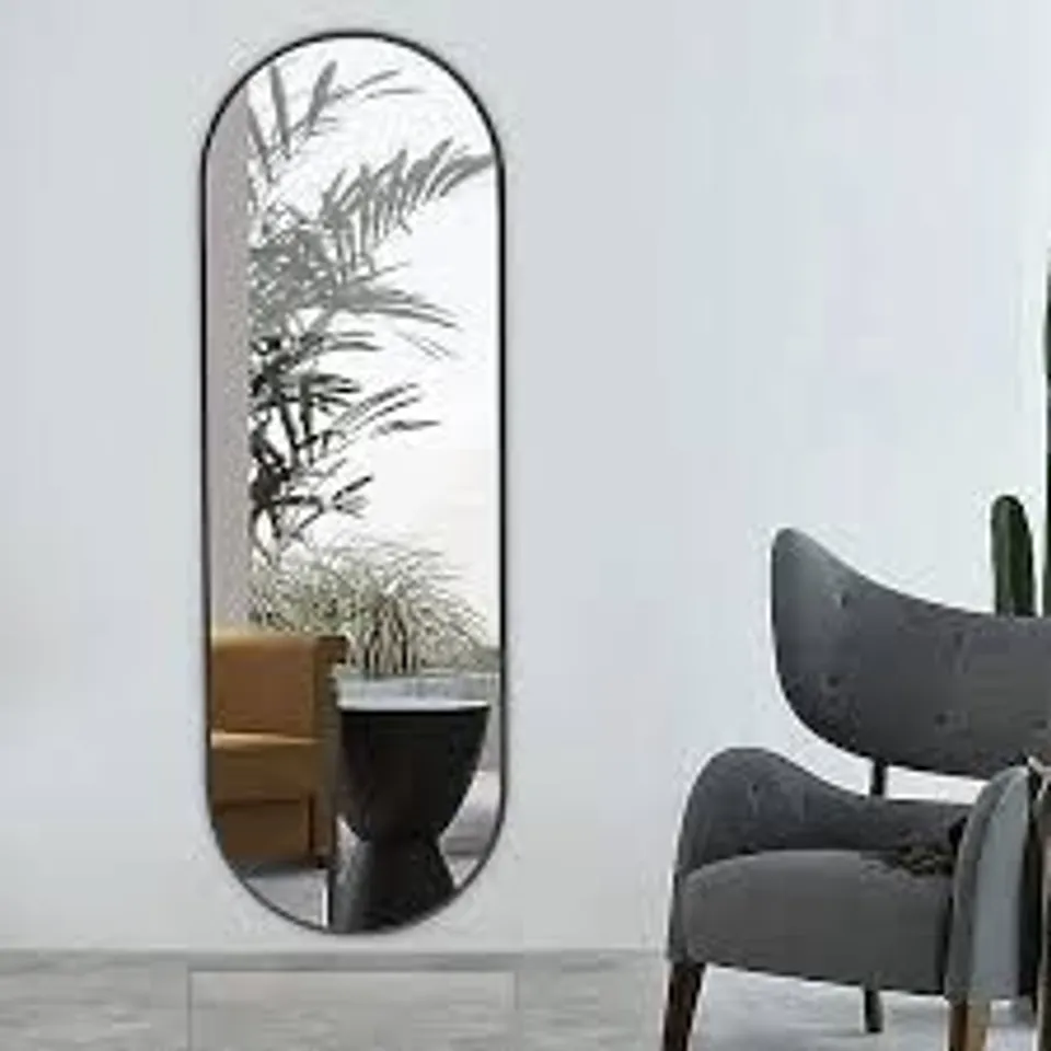 BOXED MODERN OVAL WALL-MOUNTED FULL LENGTH MIRROR - BLACK (1 BOX)