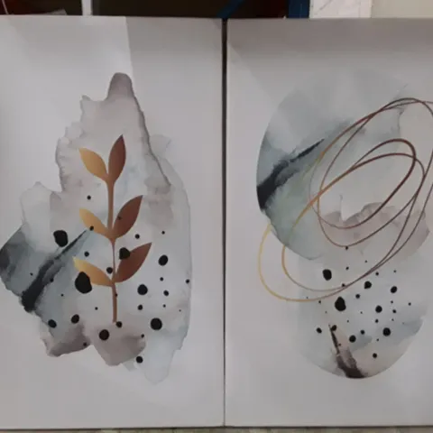 SET OF 3 WHITE ABSTACT - WRAPPED CANVAS (2 OF 3, 1 MISSING)