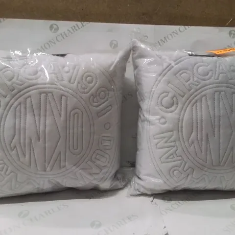 BRAND NEW SEALED SET OF 2 CIRCLE LOGO CUSHIONS COLOUR SILVER