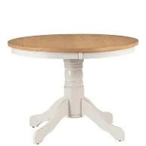 JULIAN BOWEN DAVENPORT 106 CM ROUND PEDESTAL TABLE - IVORY/OAK - COLLECTION ONLY