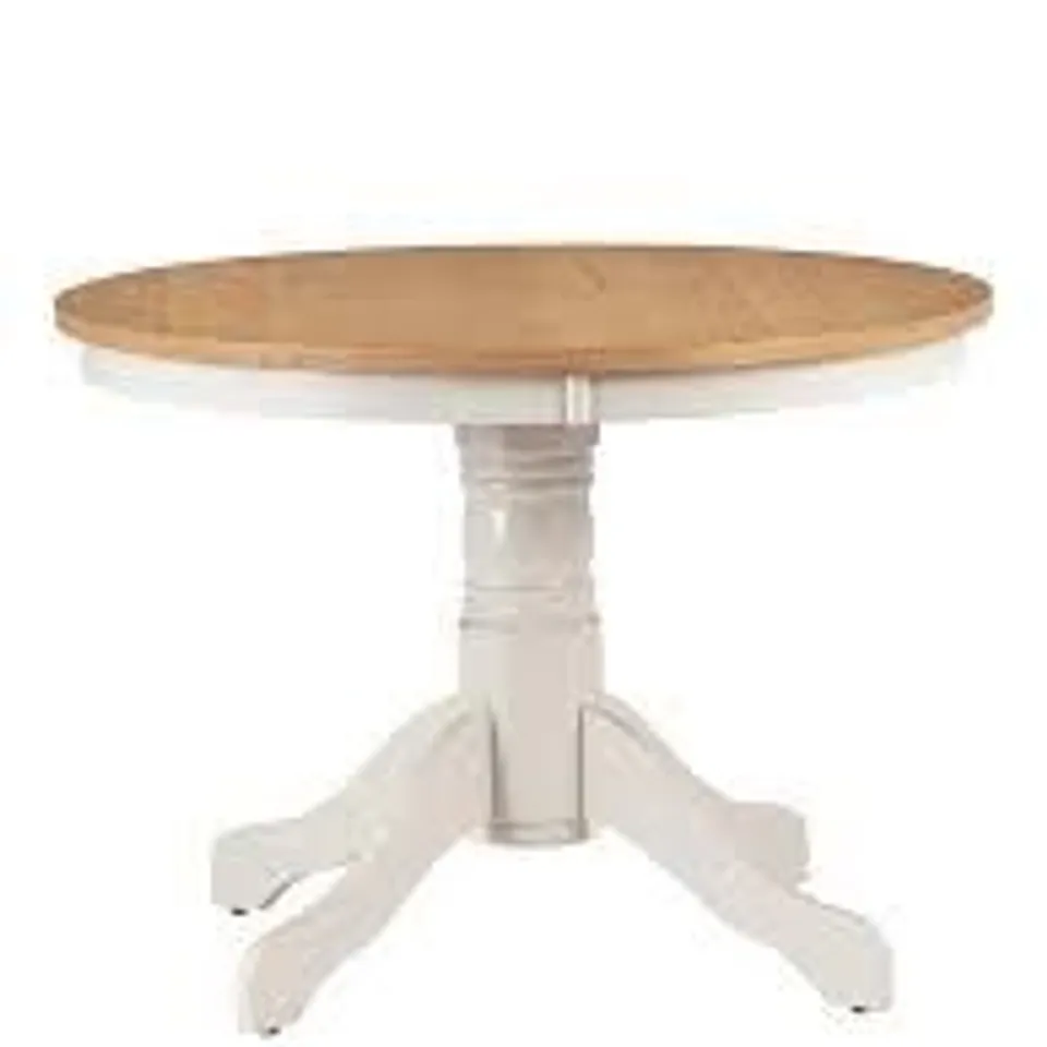 JULIAN BOWEN DAVENPORT 106 CM ROUND PEDESTAL TABLE - IVORY/OAK - COLLECTION ONLY