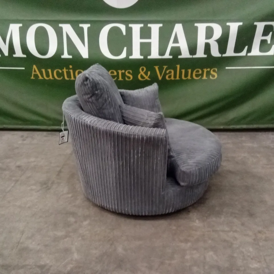 DESIGNER 360° SWIVEL CORDUROY FABRIC CHAIR - CHARCOAL GREY