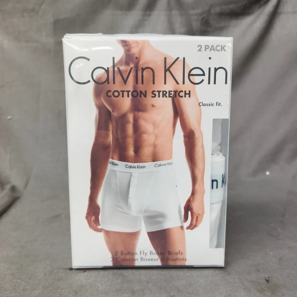 CALVIN KLEIN CLASSIC FIT COTTON STRETCH 2-PACK OF BUTTON FLY BOXER BRIEFS IN WHITE SIZE XL