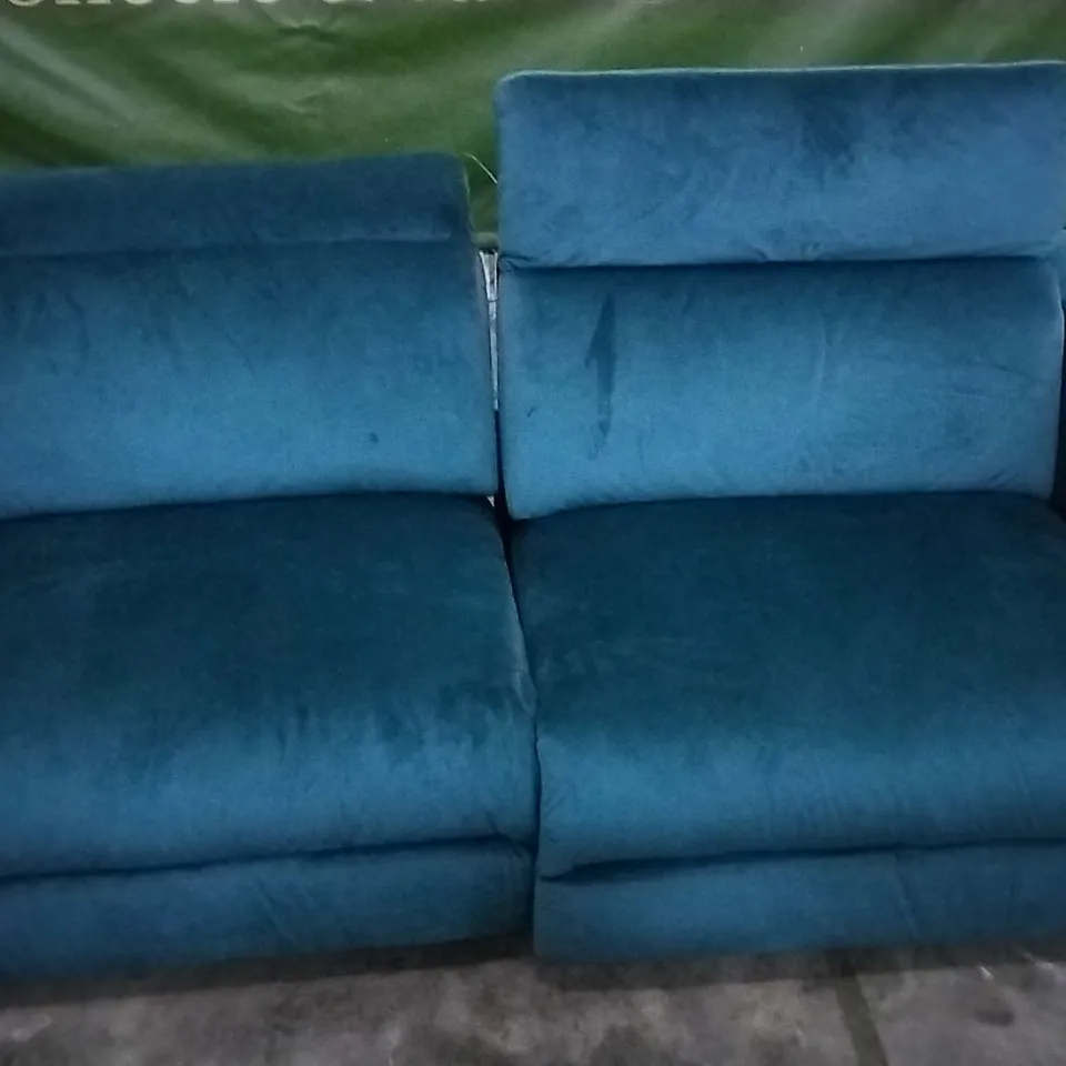 QUALITY DESIGNER PLUSH VELVET TEAL ELECTRIC RECLINER 2 SEATER SOFA