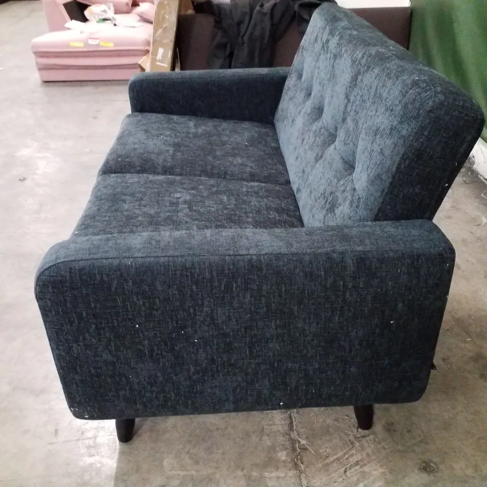 QUALITY DESIGNER OSLO 2 SEATER SOFA - DARK BLUE/GREY FABRIC