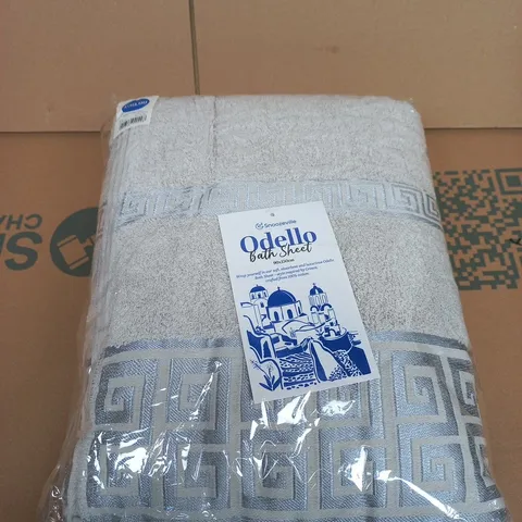 ODELLO BATH SHEET - GREY/BLUE- 90CM X 150CM