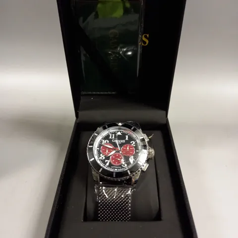 BOXED GAMAGES CONTEMPORARY SPORTS STEEL BLACK DIAL WATCH