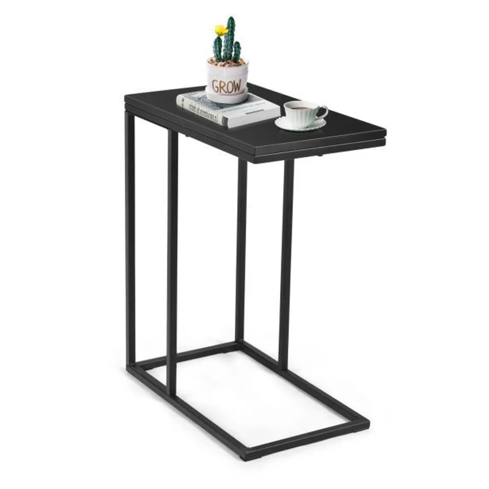 BOXED COSTWAY INDUSTRIAL SOFA SIDE TABLE WITH C-SHAPED STYLE FOR LIVING ROOM - BLACK