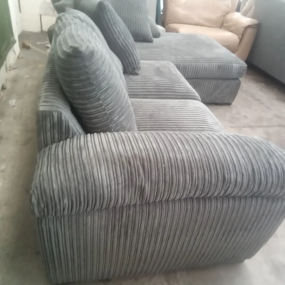 QUALITY DESIGNER CORNER SOFA WITH RHF CHAISE - DARK GREY FABRIC 