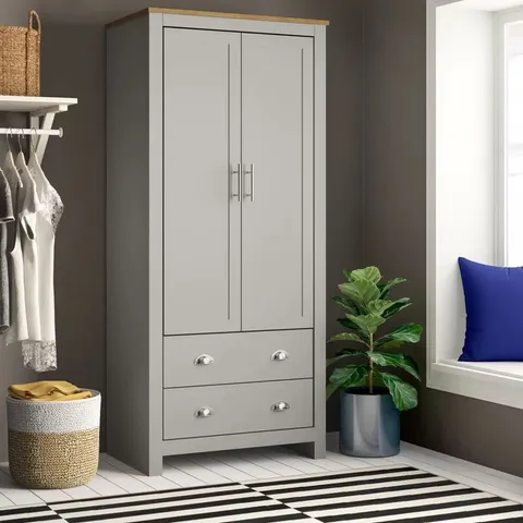 BOXED LORETTA 2 DOOR WARDROBE - GREY (2 BOXES)