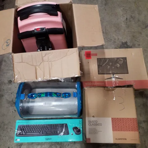 PALLET CONTAINING ASSORTED PRODUCTS INCLUDING ESPRESSO MAKER, PET CARRIER, LED DISPLAY, HARDSHELL LUGGAGE SUITCASE & KEYBOARD AND MOUSE SET