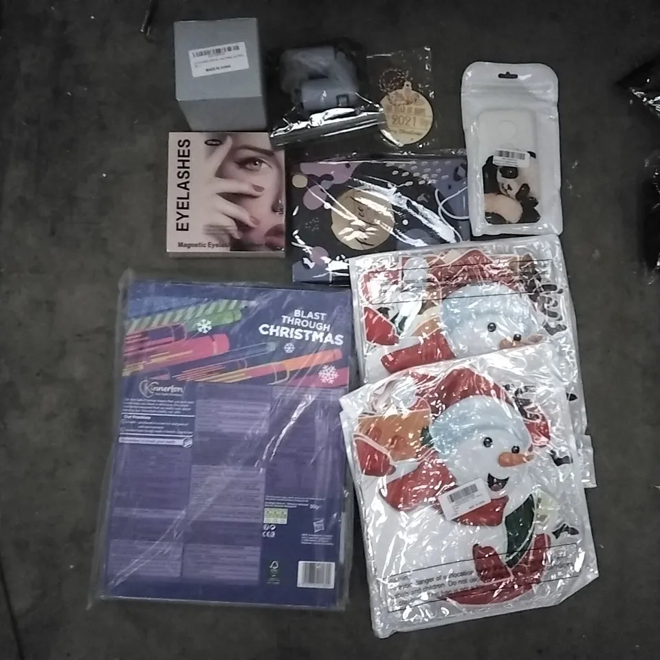 PALLET OF ASSORTED ITEMS INCLUDING MAGNETIC EYELASH KIT, CHRISTMAS DECAL, 2022 JOURNAL, 2021 CHRISTMAS ORNAMENT, BATHROOM SHOWER SHELVE, PHONE CASES