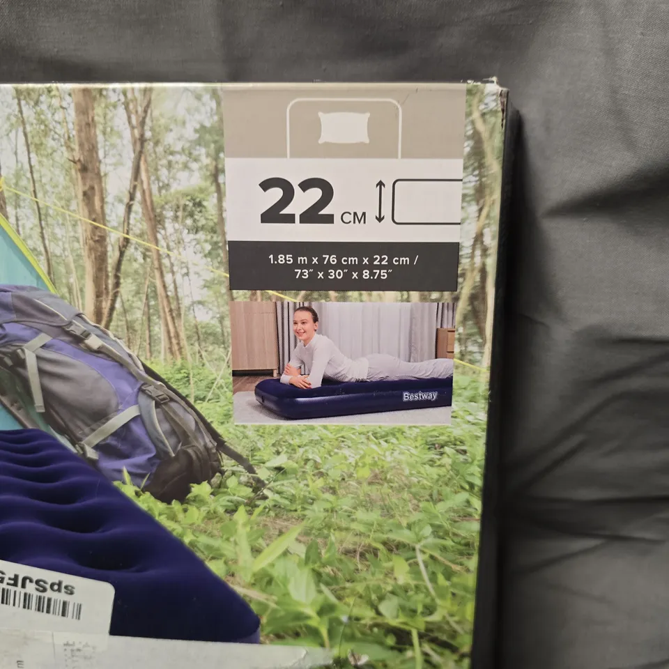 BESTWAY INFLATABLE CAMPING AIRBED – 1.85M X 0.76M X 0.22M (22CM THICK) – BLUE, BOXED