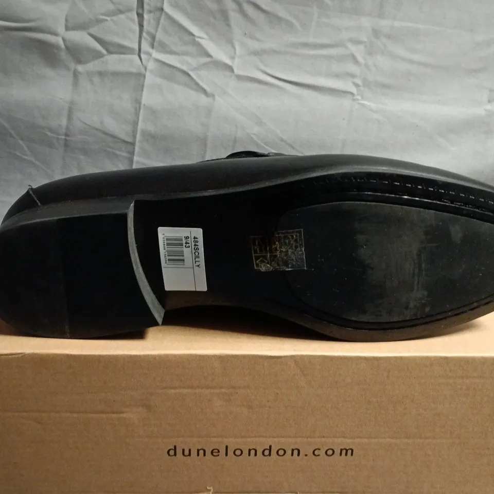 BOXED PAIR OF DUNE LONDON SCILLY LOAFERS – BLACK LEATHER – UK 9