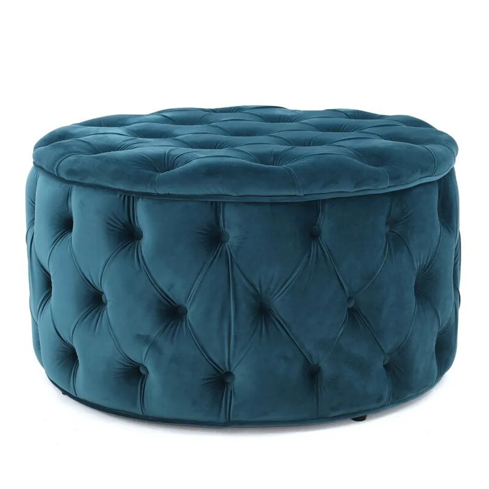 BOUCHARD 75CM VELVET TUFFED ROUND COCKTAIL OTTOMAN