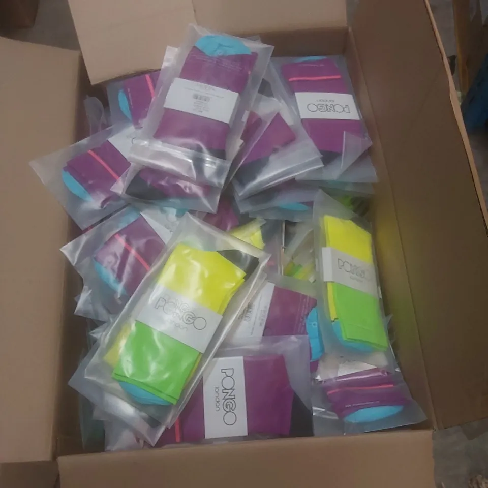 BOX TO CONTAIN A LARGE QUANTITY OF BRAND NEW PAIRS OF PONGO LONDON CYCLING SOCKS - COLOURS VARY // SIZE: L-XL // 1 PAIR PER PACK