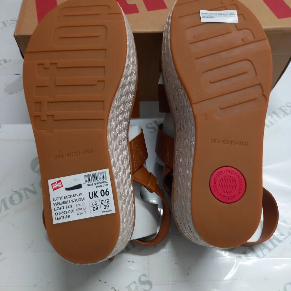 BOXED PAIR OF FITFLOP ELOISE BACK STRAP ESPADRILLE WEDGS IN LIGHT TAN - UK 6