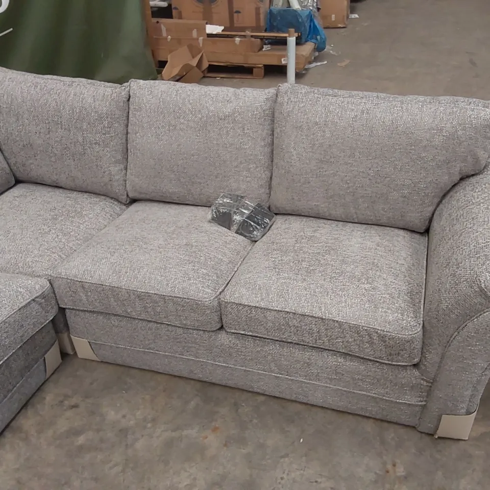 DESIGNER DURY CHUNKY WEAVE FABRIC UPHOLSTERED CORNER SOFA - GREY