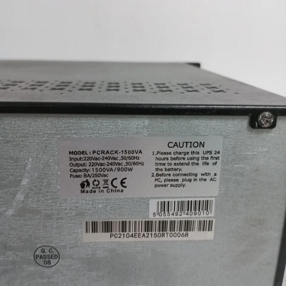 PCRACK-1500VA UPS – 1500VA/900W, 220-240V INPUT/OUTPUT, 1U RACK-MOUNT