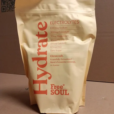 HYDRATE ELECTROLYTES POWDER – CITRUS SALT FLAVOUR, 30 X 7G SACHETS (FREE SOUL)