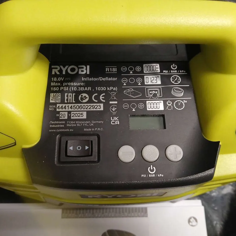RYOBI 18V ONE+ INFLATOR/DEFLATOR (R18I) – BOXED WITH MANUAL