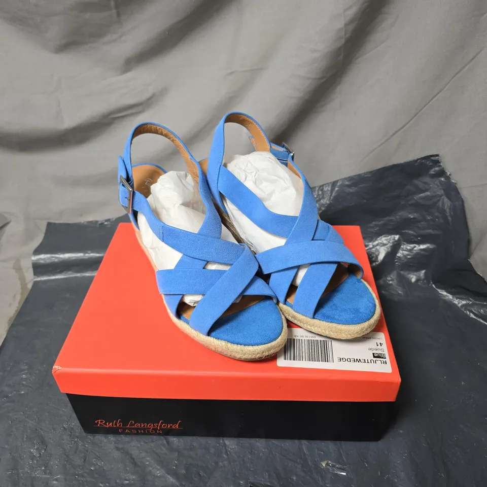 RUTH LANGFORD FASHION BLUE WEDGE ESPADRILLE SANDALS – UK 8 (EU 41) – BOXED