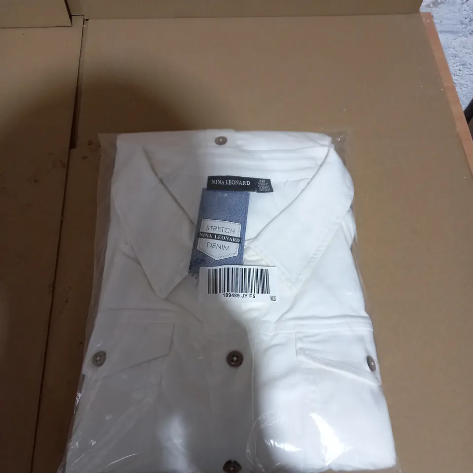 NINA LEONARD STRETCH DENIM IVORY JACKET - 4XL