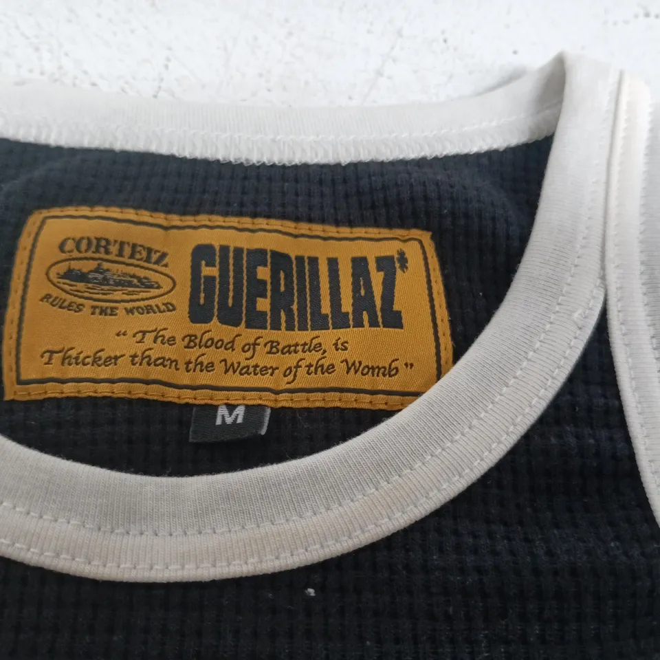 GUERILLAZ TANK TOP – BLACK KNIT WITH WHITE TRIM, SIZE M