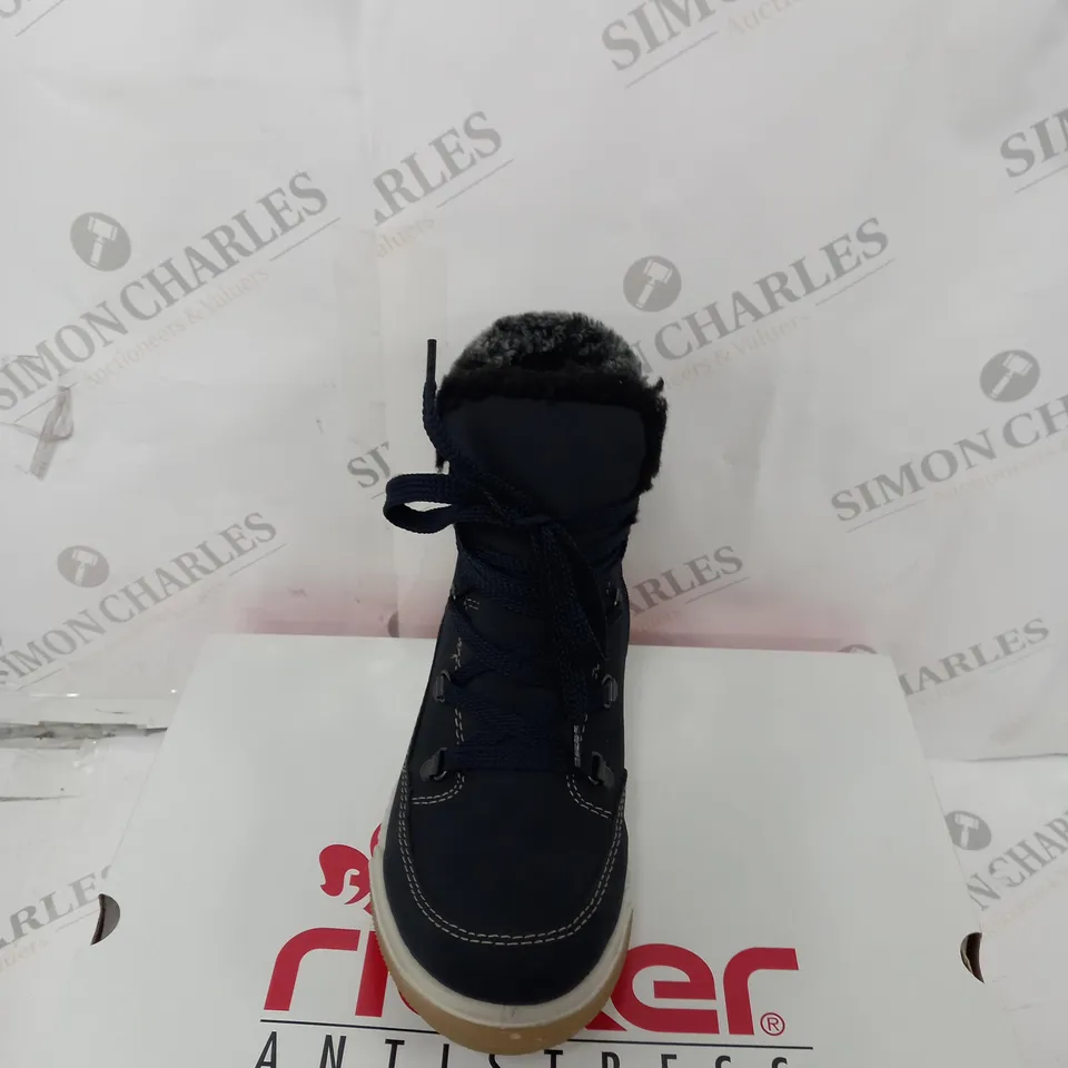 BOXED PAIR OF RIEKER BLUE BOOTS SIZE 3.5