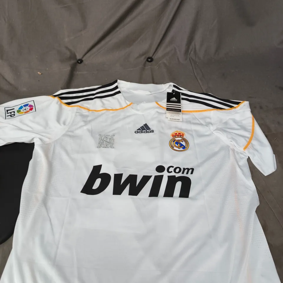 REAL MADRID FOOTBALL SHIRT – MARCELO 12, ADIDAS CLIMACOOL, WHITE SIZE L