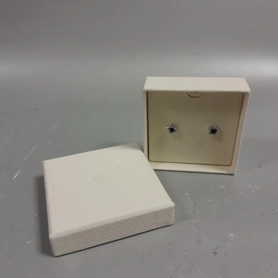 SWAROVSKI ANGELIC SQUARE CUT BLUE RHODIUM PLATED STUD EARRINGS