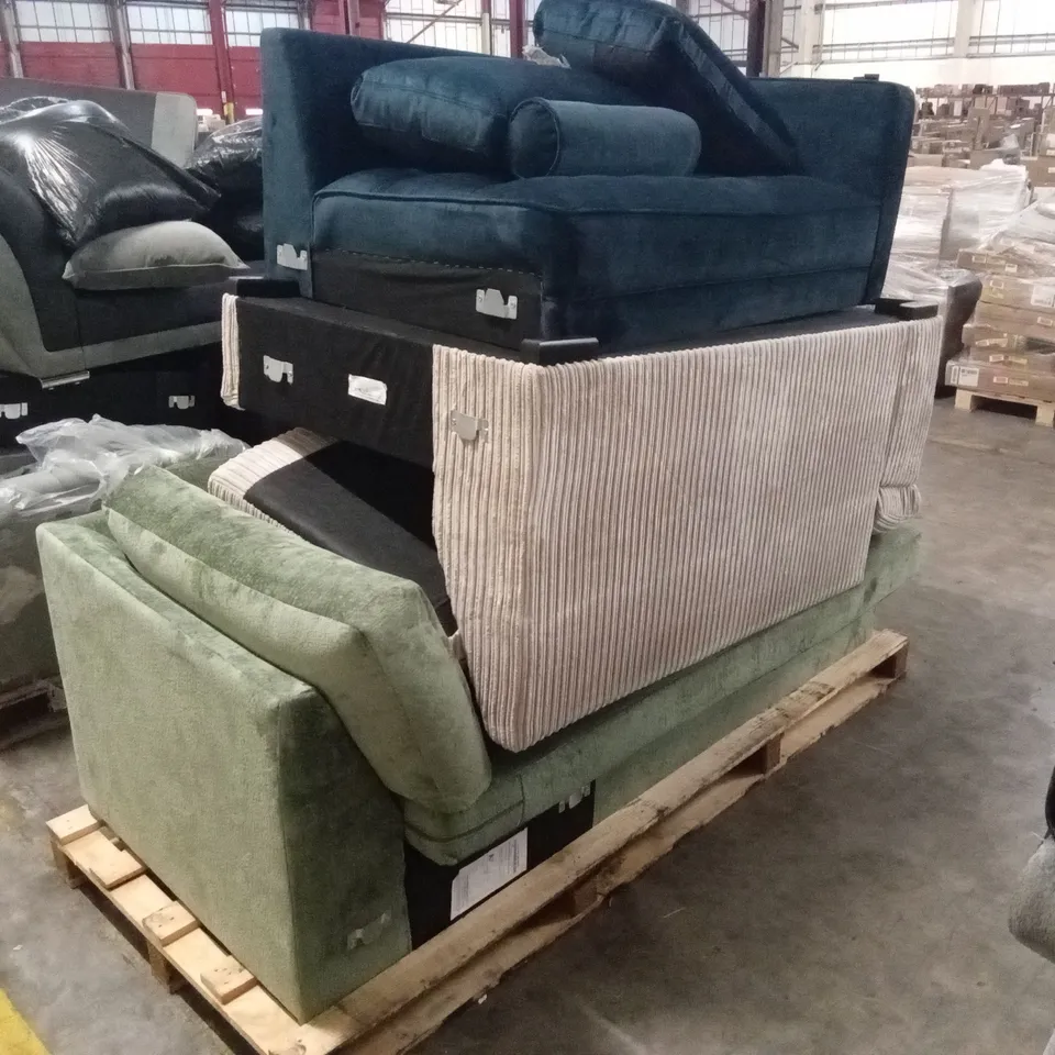 PALLET OF ASSORTED INCOMPLETE DESIGNER SOFA PARTS AND PIECES 