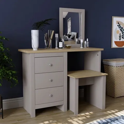 BOXED MORLEY DRESSING TABLE WITH MIRROR - GREY (2 BOXES)