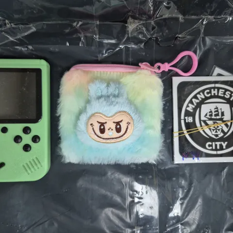 APPROXIMATELY 10 ASSORTED TOYS AND GAMES TO INCLUDE GAME BOX, ASSORTMENT OF STICKERS, ETC