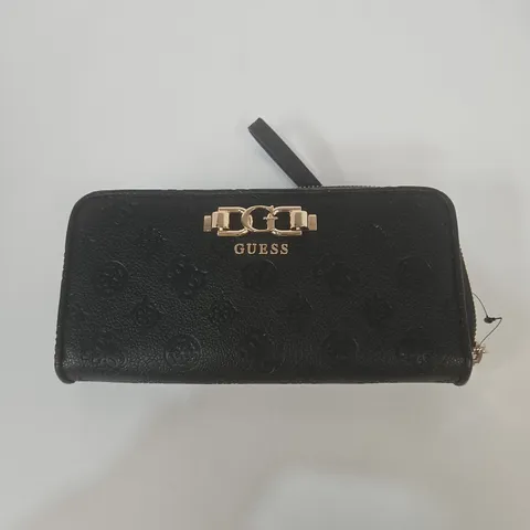 GUESS BLACK EMBOSSED LOGO ZIP WALLET