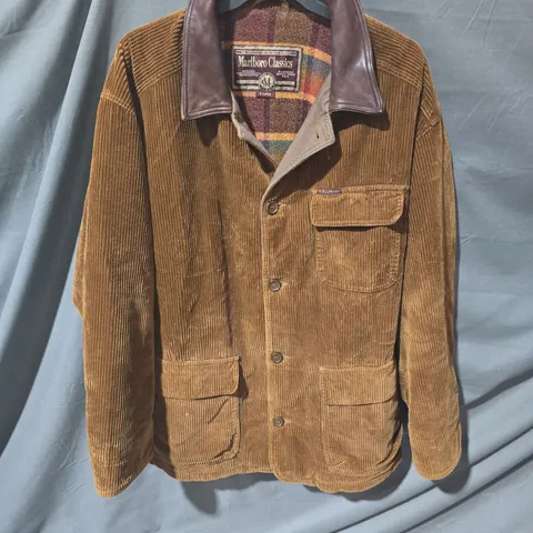 MARLBORO CLASSICS CORDUROY JACKET WITH LEATHER COLLAR, PLAID LINING β MENβS XL