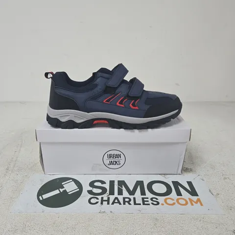 URBAN JACKS NAVY TRAINER WITH RED ACCENTS, VELCRO STRAPS SIZE 11