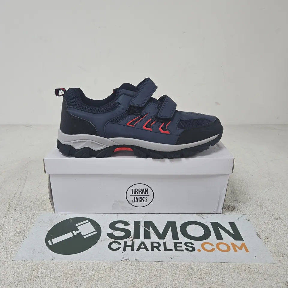 URBAN JACKS NAVY TRAINER WITH RED ACCENTS, VELCRO STRAPS SIZE 11