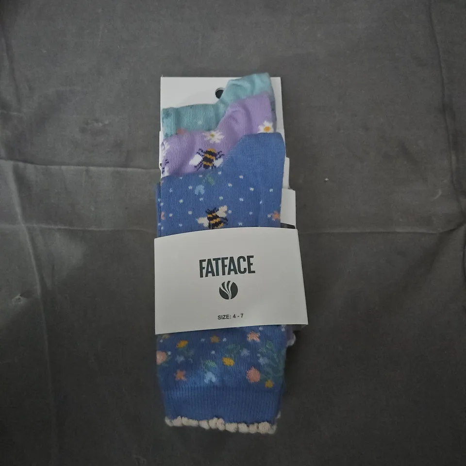 FATFACE KIDS' SOCKS - BLUE BEE PATTERN, UK SIZE 4-7