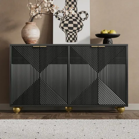 BOXED SIDEBOARD WITH FOUR MOLDED DOORS AND ADJUSTABLE SHELVES - BLACK (1 BOX)