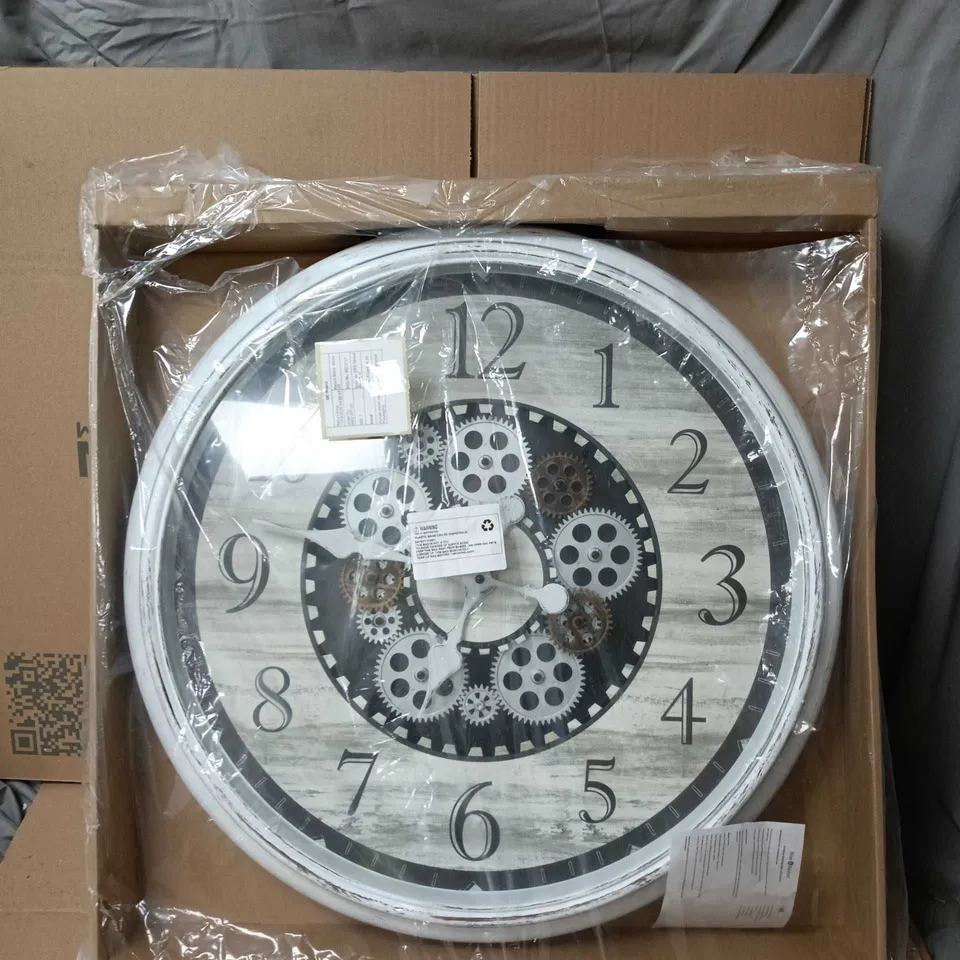 BLISS AND BEYOND ANTIQUE ROTATING GEAR LED CLOCK WHITE