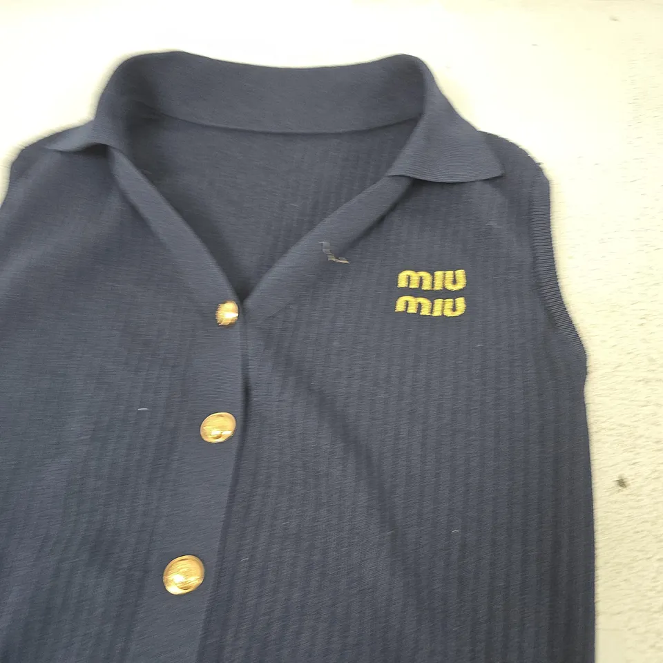MIU MIU NAVY KNIT POLO VEST – SIZE UNSPECIFIED