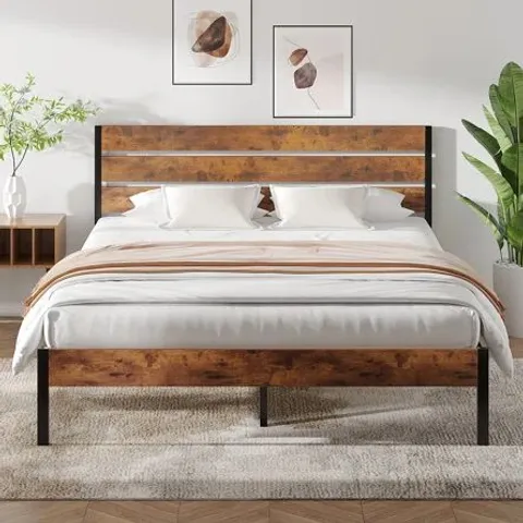 BOXED BED FRAME WITH WOODEN HEADBOARD & FOOTBOARD - BLACK