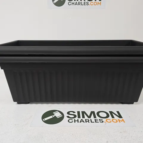 2X RECTANGULAR BLACK PLASTIC GARDEN PLANTER BOX, RIBBED EXTERIOR