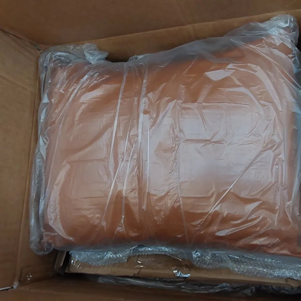 BOXED LIGHT BROWN LEATHER ARM CHAIR WITH METAL FRAME (1 BOX)