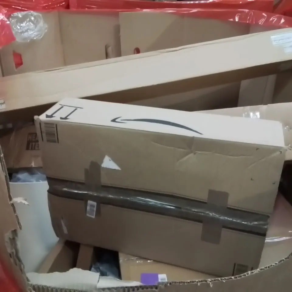 PALLET OF ASSORTED HOUSEHOLD GOODS AND PRODUCTS TO INCLUDE;LED DISPLAY TABLET,180HZ FULL HD 24" MONITOR,MUSICAL STROLLER 