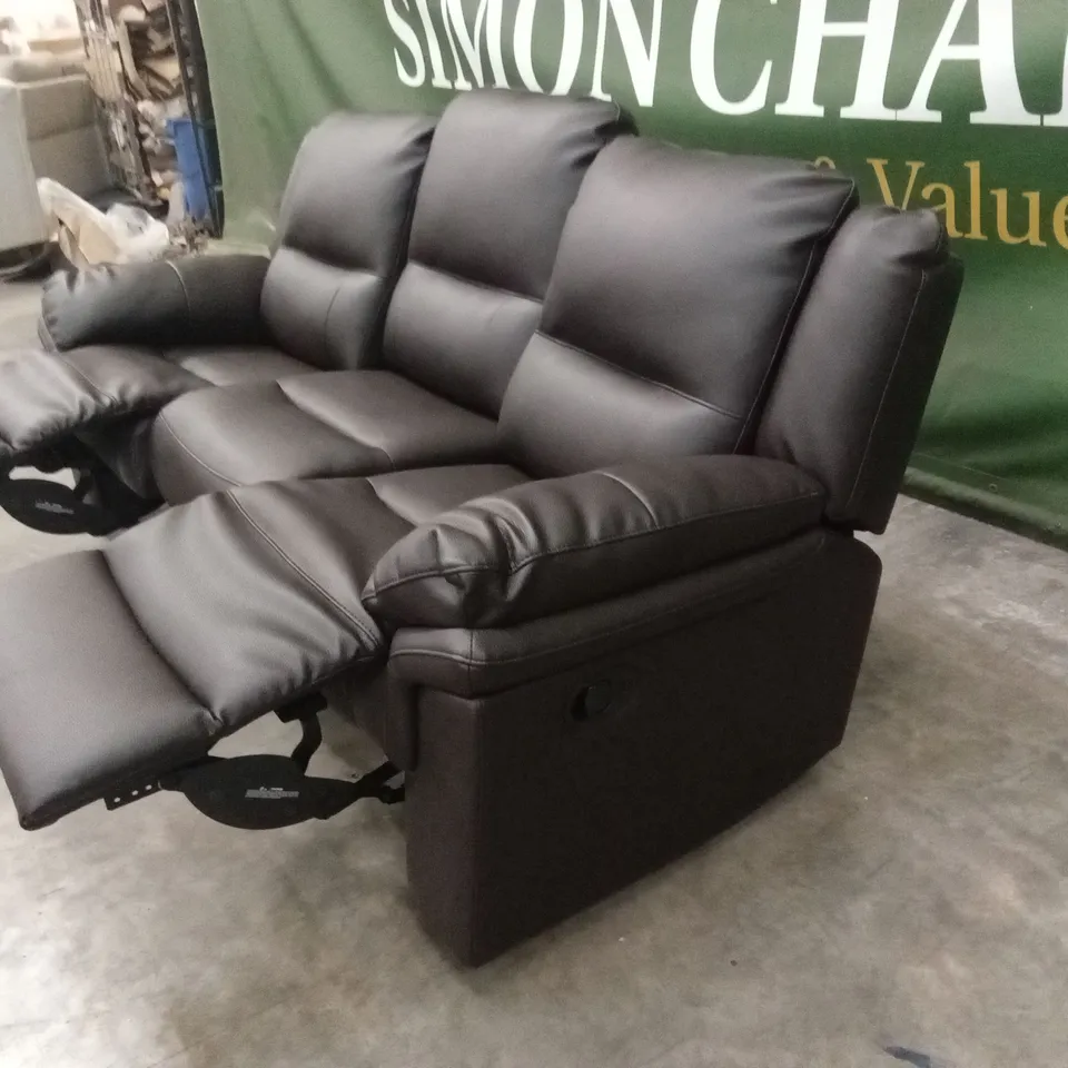 ALBION LUXURY FAUX LEATHER 3 SEATER HIGH BACK MANUAL RECLINER SOFA - CHOCOLATE RRP £619