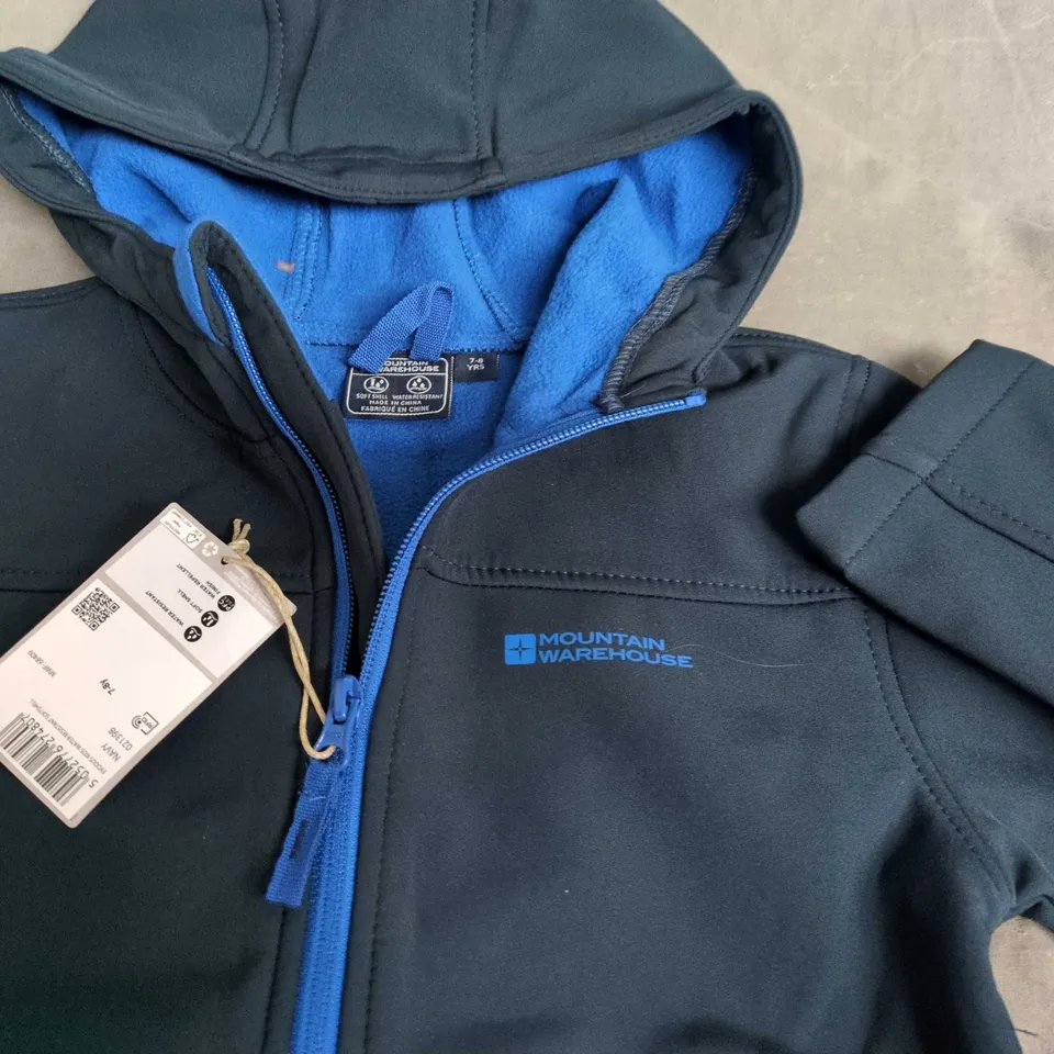 MOUNTAIN WAREHOUSE BLUE HOODED SOFT SHELL KIDS JACKET - 7/8 YRS